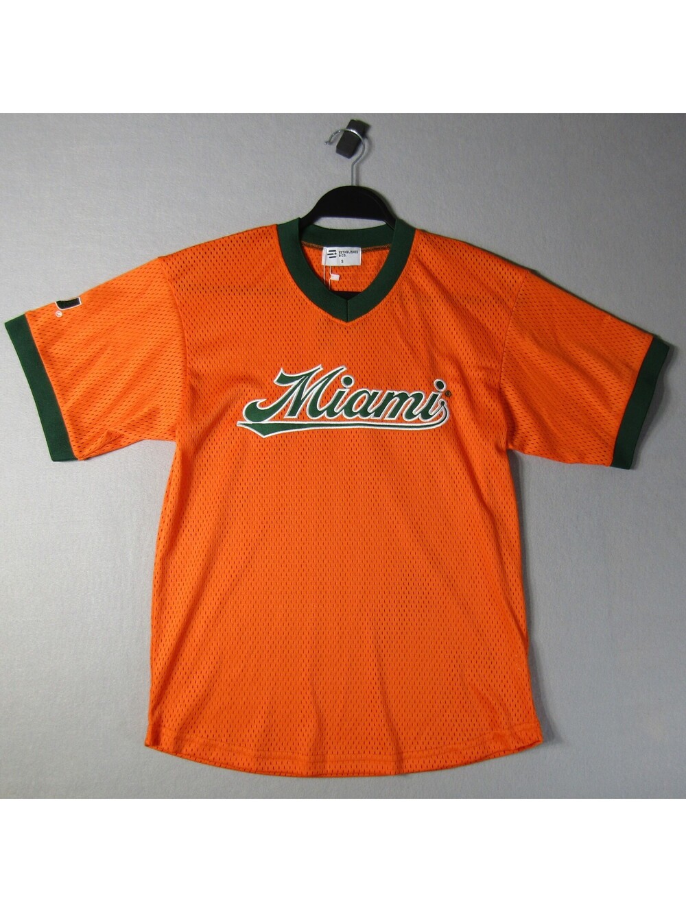 NWT Established & Co. Miami Hurricanes Mesh Jersey Shirt Women's S Orange Green